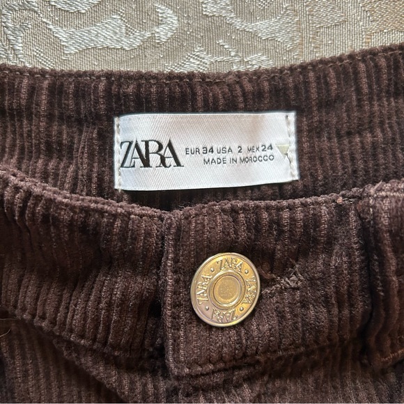 ZARA HIGH RISE WIDE LEG CORDUROY PANT IN BROWN SIZE 2 - Picture 11 of 11